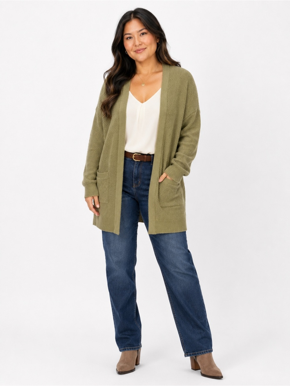 Becaal Olive Hooded Open-Front Cardigan – Size Large